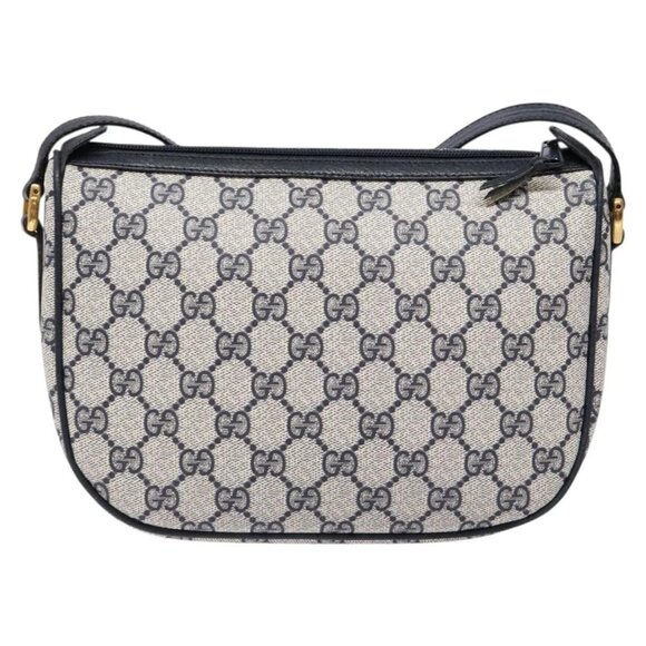 GUCCI GG Supreme Sherry Line Shoulder Bag PVC Navy Gold Red Auth 139821 - Picture 2 of 16